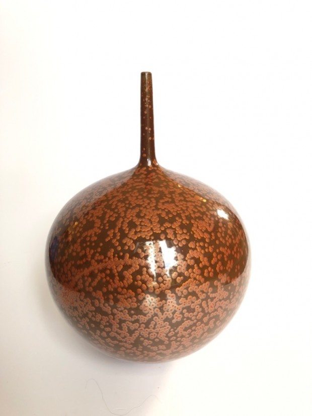 Iron crystalline glazed bottle by Ted Secombe
