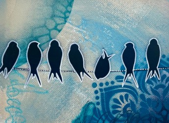 Birds on a wire Blue by Lynette Orzlowski